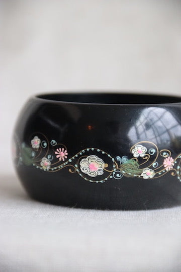 Black Hand Painted Flowered Bangle Bracelet