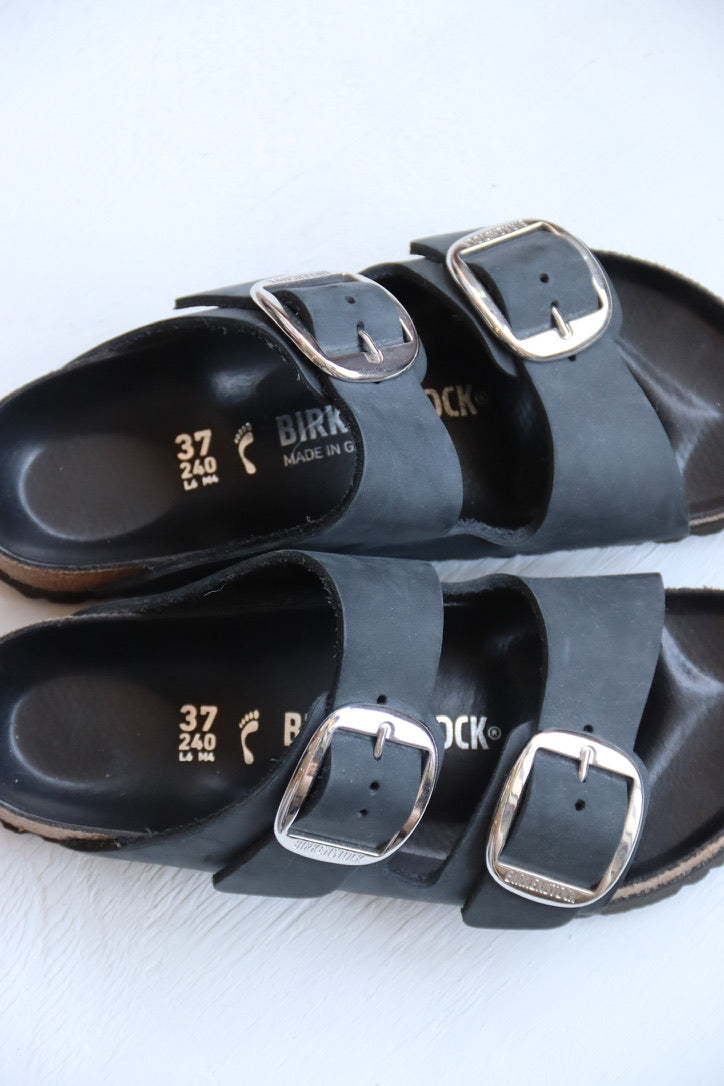 Birkenstocks Silver Buckle Slides