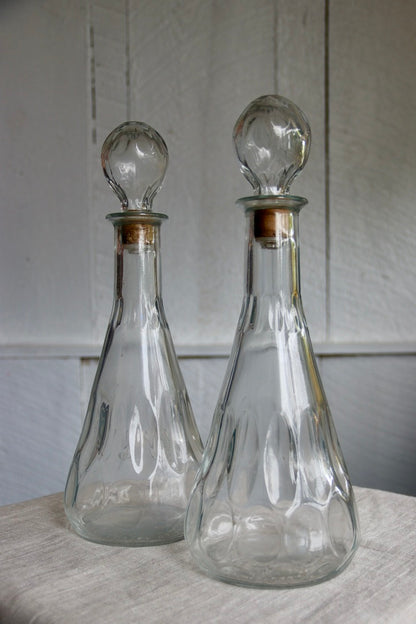 Set of 2 Clear "Dented" Bottles with Stoppers