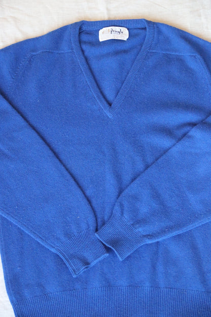 Vintage Pringle of Scotland Blue Cashmere V Neck Sweater