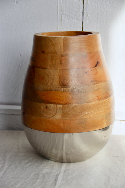 Large Wood and Metal Vase