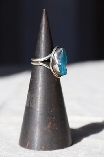 Signed Blue Glass Sterling Silver Ring
