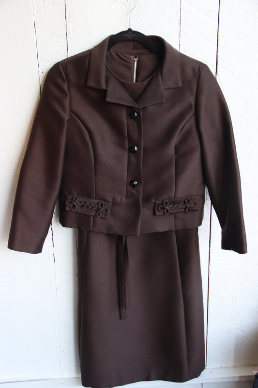 Vintage 1960s Richard Frontman Chocolate Brown Dress and Coat Set