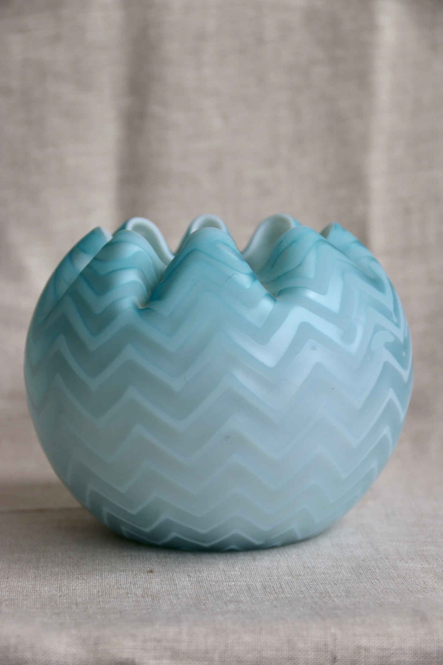 Blue Satin Glass Rose Bowl Vase