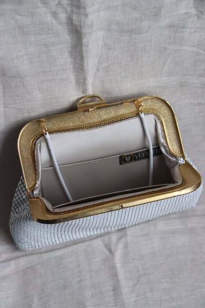 Vintage Yueton White Chain Mesh Purse with Gold Details