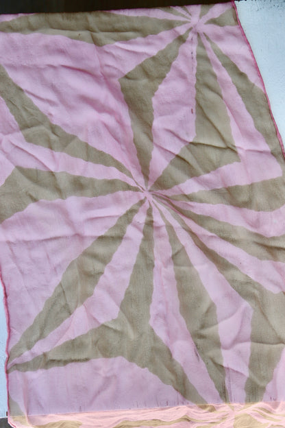 Vintage Sheer Pink and Brown Radial Tie Dyed Silk scarf