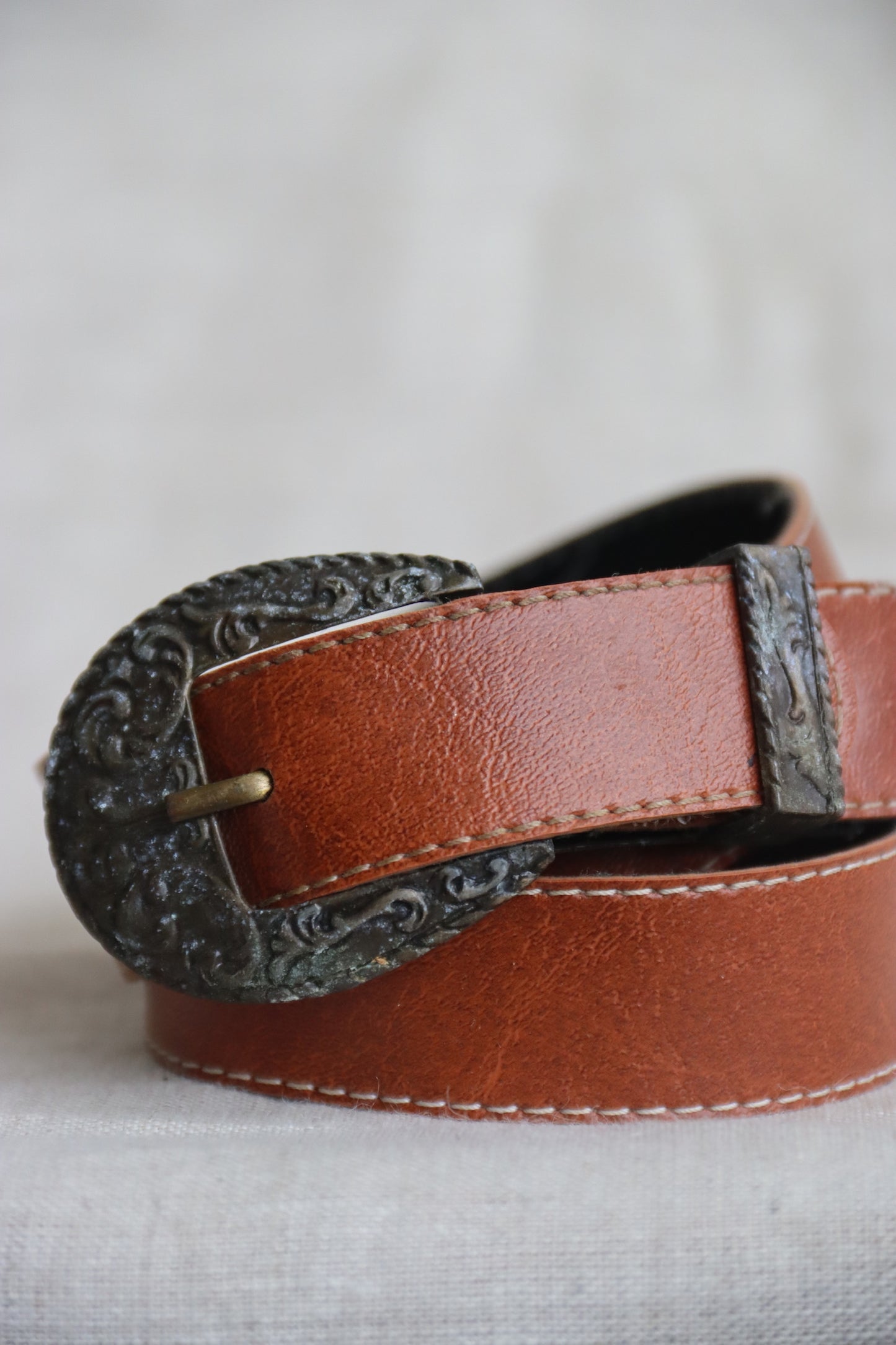 Vintage Brown Belt with Patina Hardware