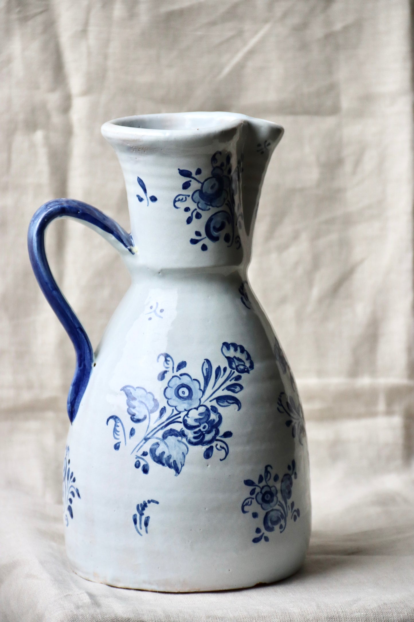 Vintage Blue and White Stoneware Pitcher