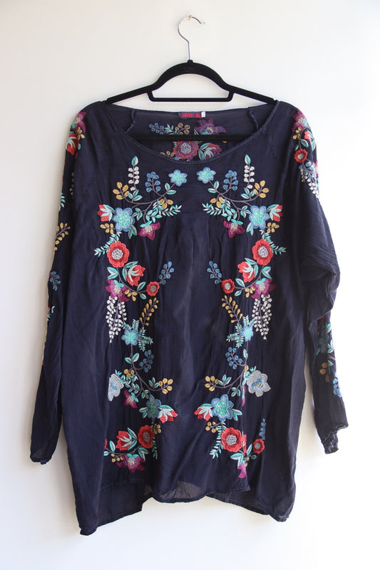 Johnny Was Blue Embroidered Top