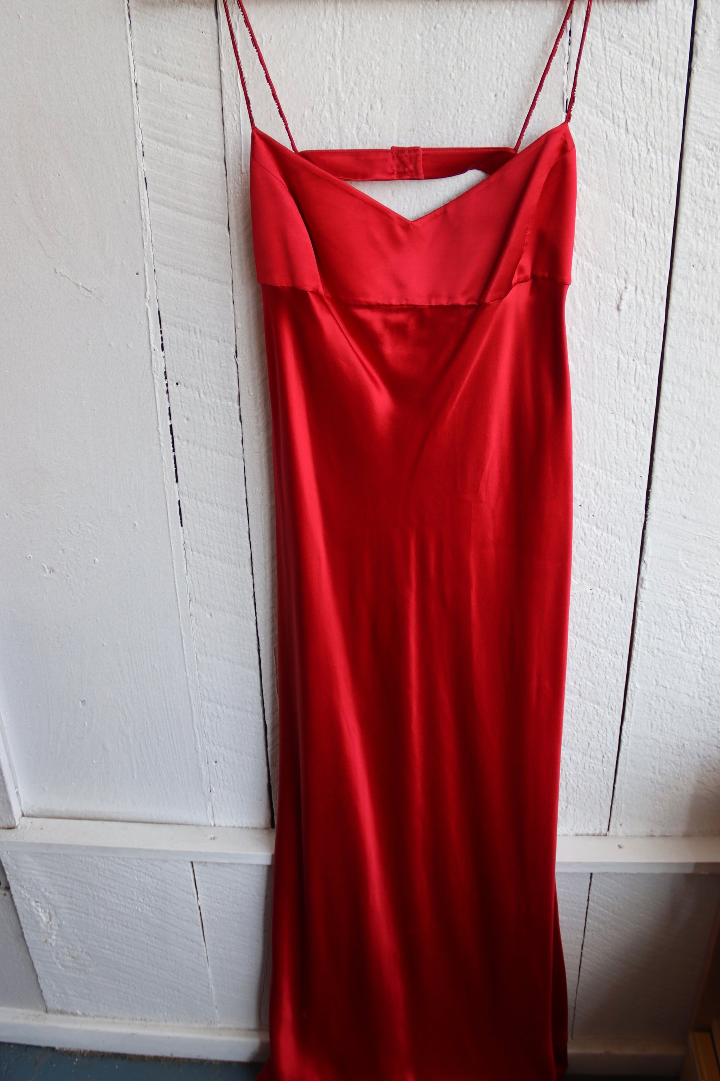 BCBG Maxazaria Red Silk Maxi Dress with Beaded Straps