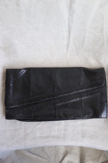 Vintage black snakeskin leather clutch