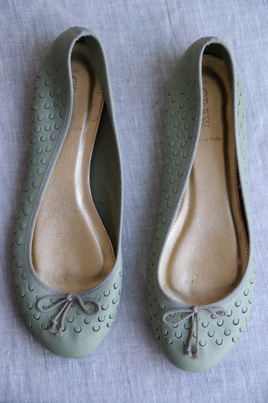 J. Crew Sage Green and Gold Flats