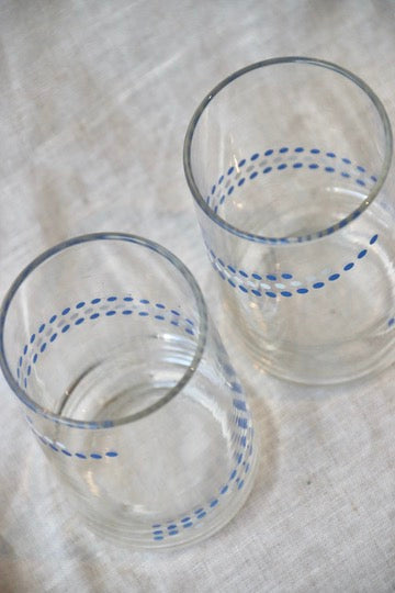 Set of 2 Libbey Glasses with Blue & White Polka Dot Swirl