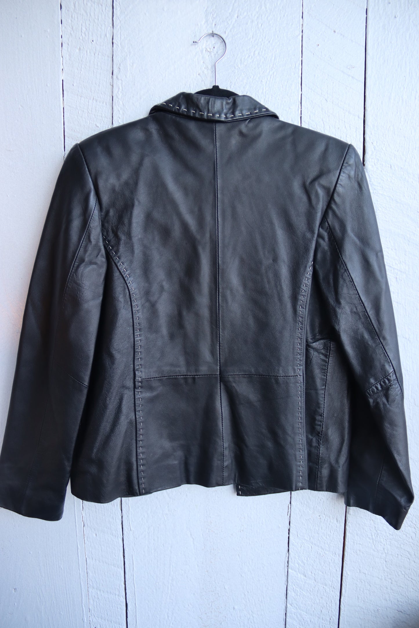 Style and Co Contrast Stitching Leather Coat