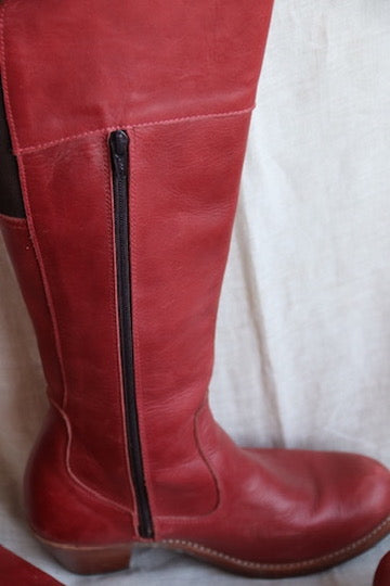 Red Leather Heeled Boots