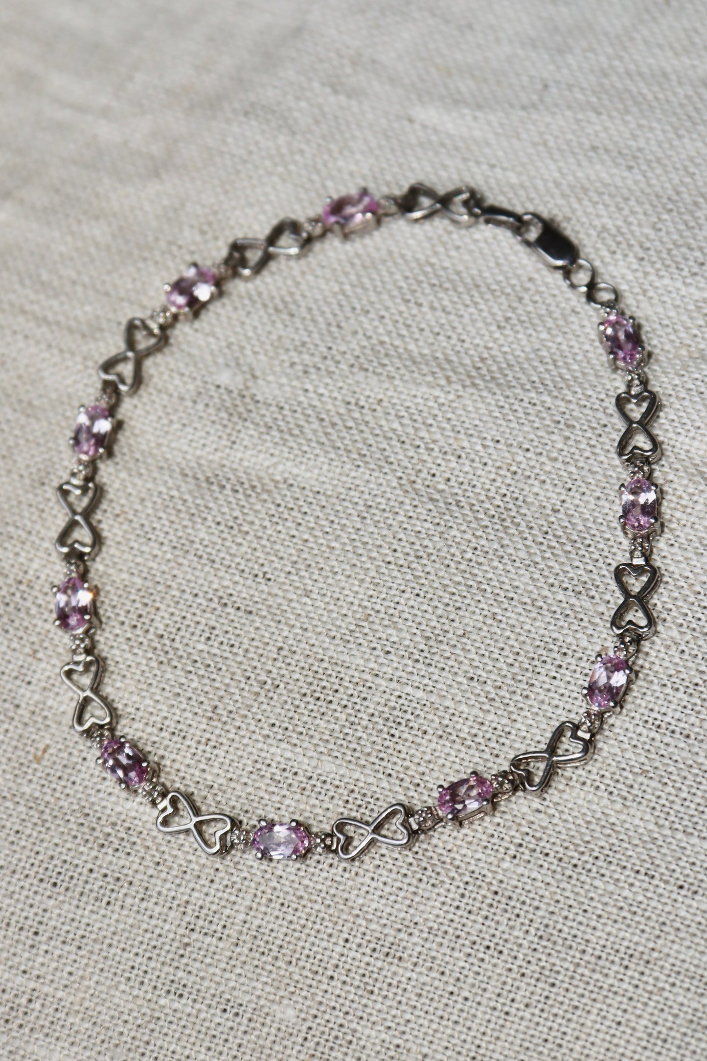 10K White Gold, Pink Sapphire and Diamond Bracelet