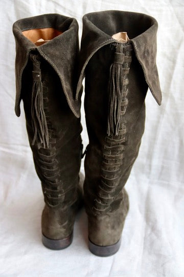 Frye Knee High Lace Up Suede Boots