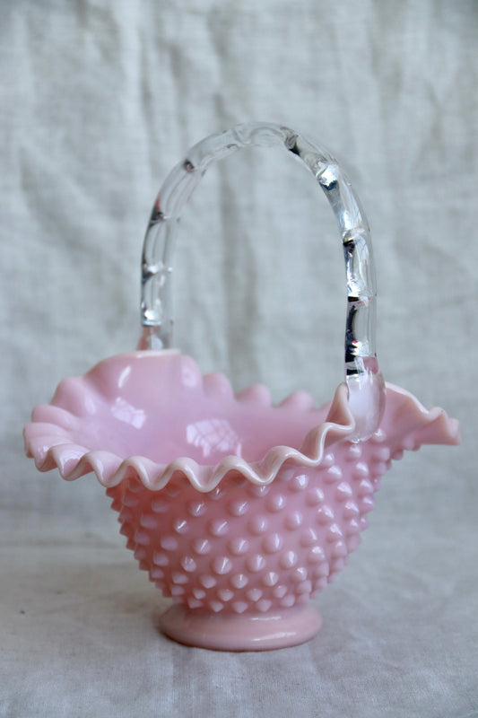 Fenton Pink Bumpy Glass Basket