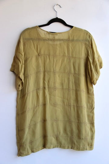 Vintage Beth Schaeffer Embroidered Olive Green Silk Top