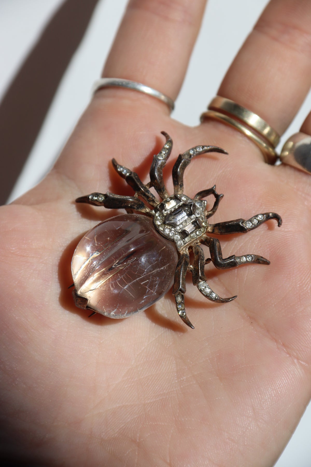 Trifari Sterling Silver Jelly Belly Spider Pin - as is