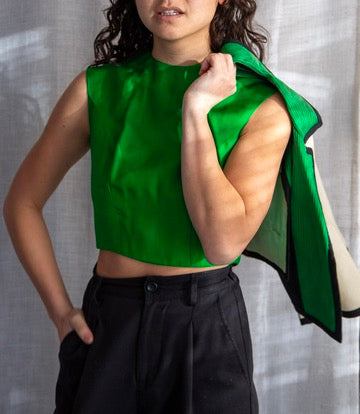 Vintage 60s Green and Cream Matching Jacket and Top Set