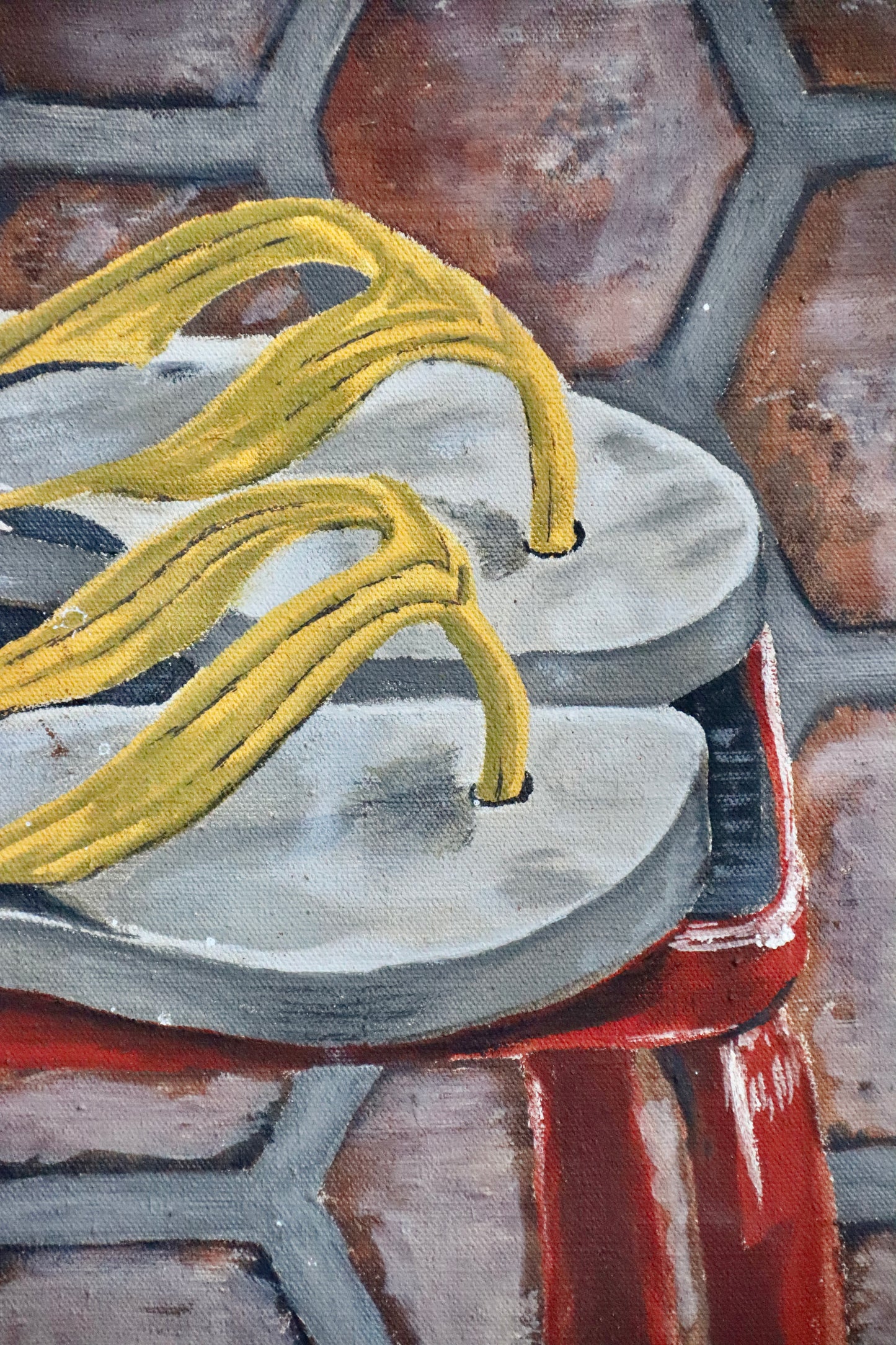 Original Oil on Canvas Still Life Painting of Flip Flops