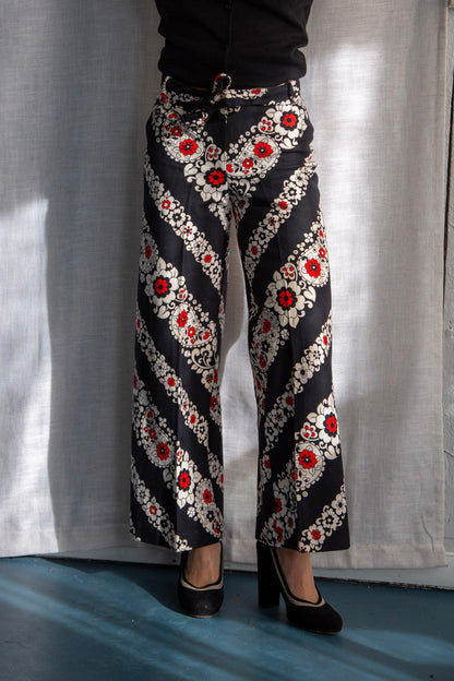 Vintage 1970s Black and Red Paisley Pants