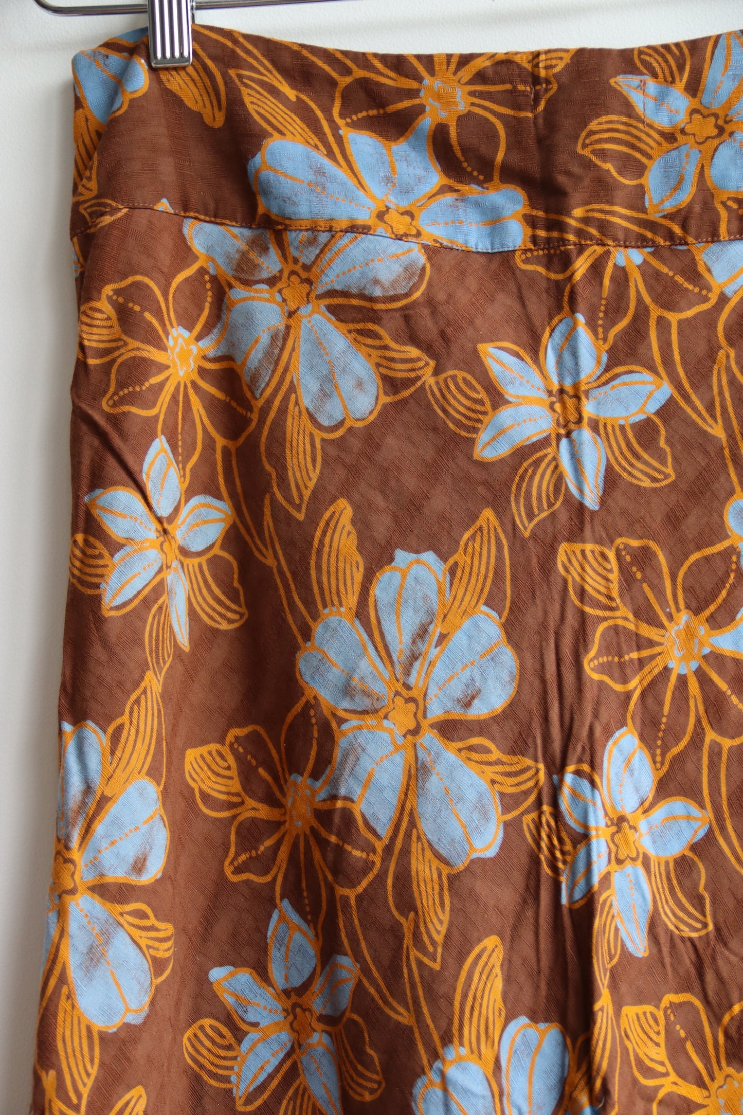 White Rice Brown Skirt with Blue Flowers