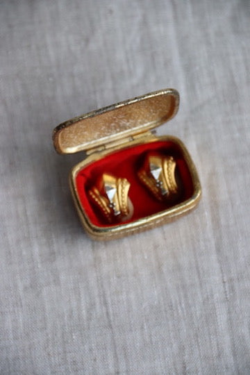 Gold Clip On Earrings with Box