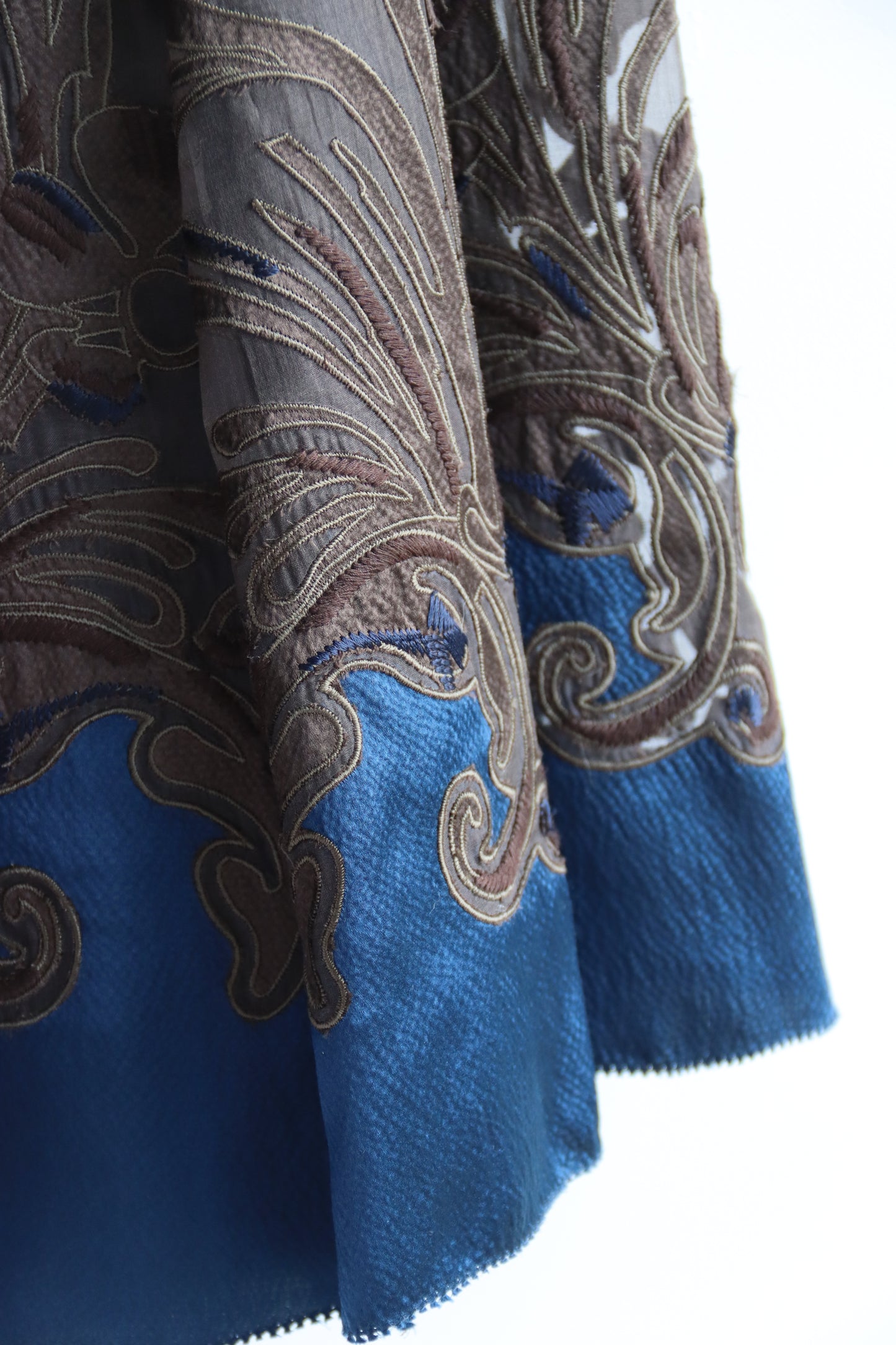 Elie Tahari Brown and Blue Silk Satin Skirt