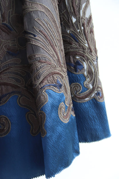 Elie Tahari Brown and Blue Silk Satin Skirt