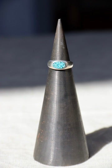 turquoise inlay sterling silver signet ring