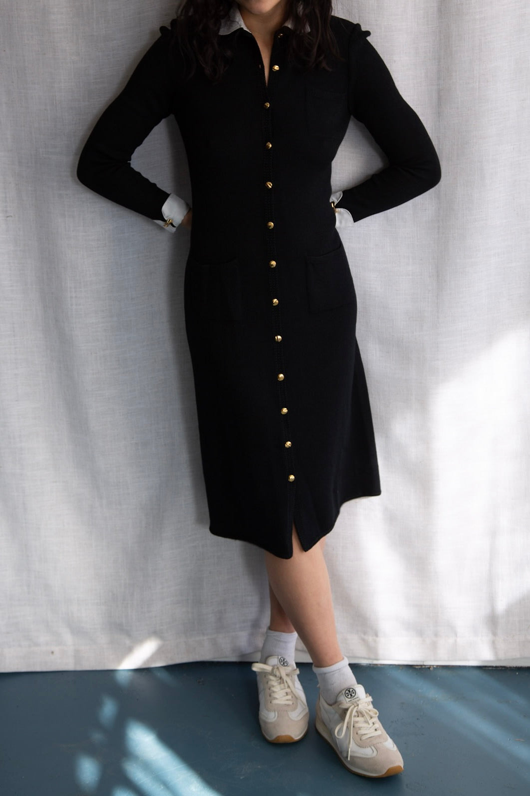 St. John Santana Black w/ White Collar Dress