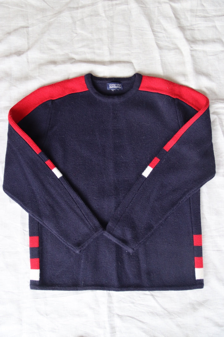 Vintage 90s Land's End Navy Color Block Wool Sweater