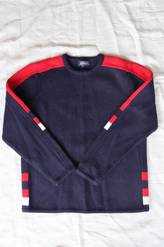 Vintage 90s Land's End Navy Color Block Wool Sweater