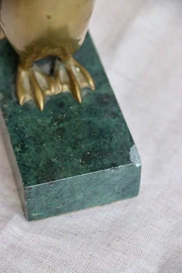 Brass and Green Stone Penguin Sculpture - as is