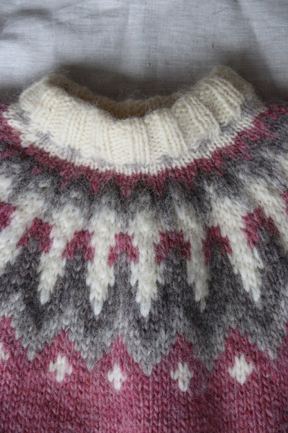 Vintage Handmade Pink and Cream Wool Sweater