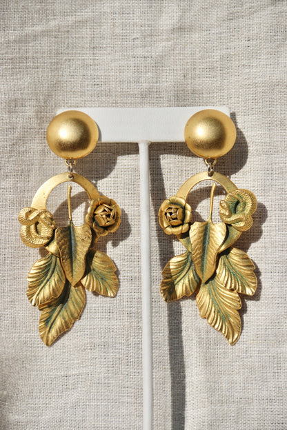 Gold Tone Snake Leaf Earrings