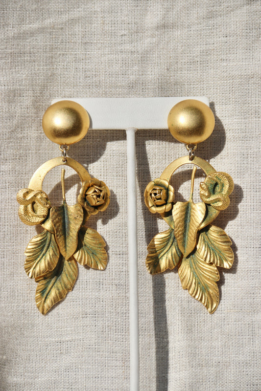 Gold Tone Snake Leaf Earrings