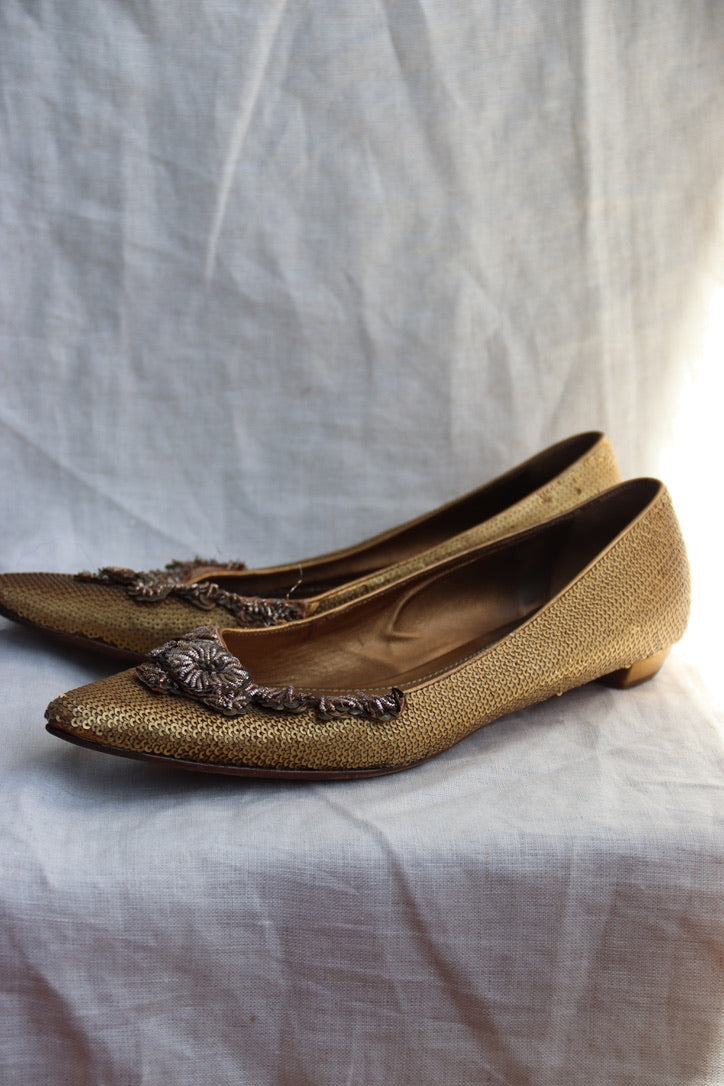 Prada Gold Flats