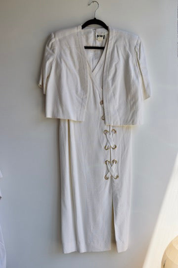 N.R. 1 by Ned Gould White Rayon/Linen Dress Set