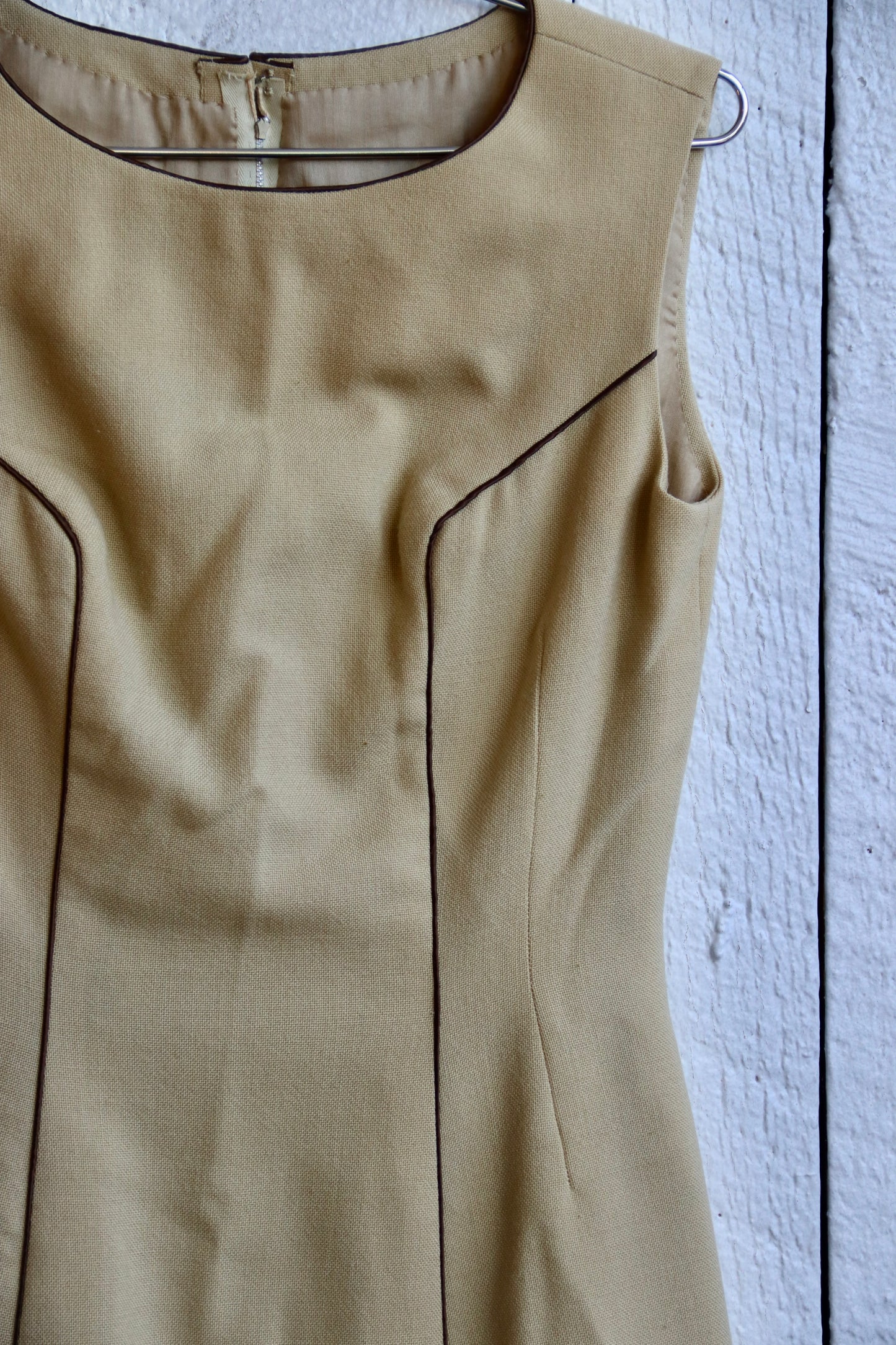 Vintage Tan Handmade A-Line Day Dress - 1960s