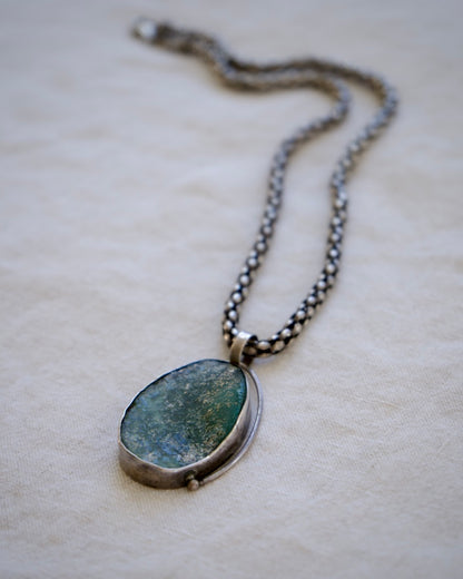 Sterling Silver Necklace with Roman Glass Pendant