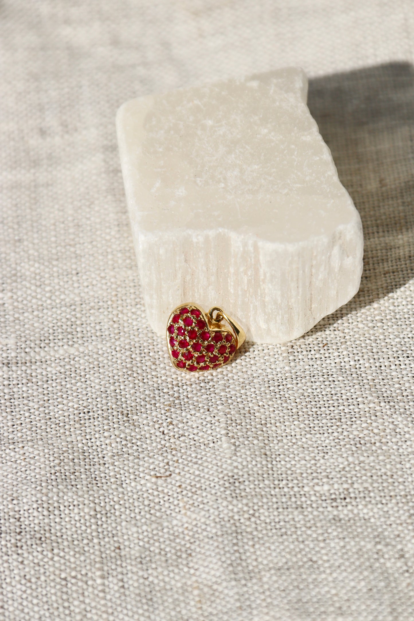 Pavé Ruby Heart Pendant - 14K Yellow Gold