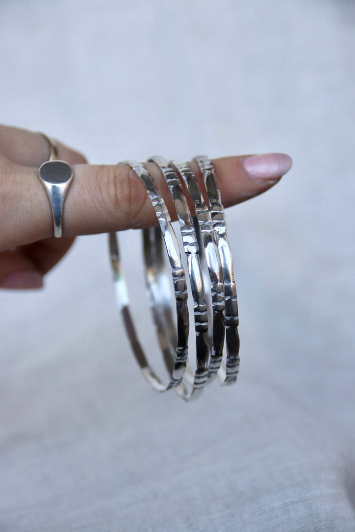 set of 4 Mexico Sterling Silver Stamped Bangle Bracelet