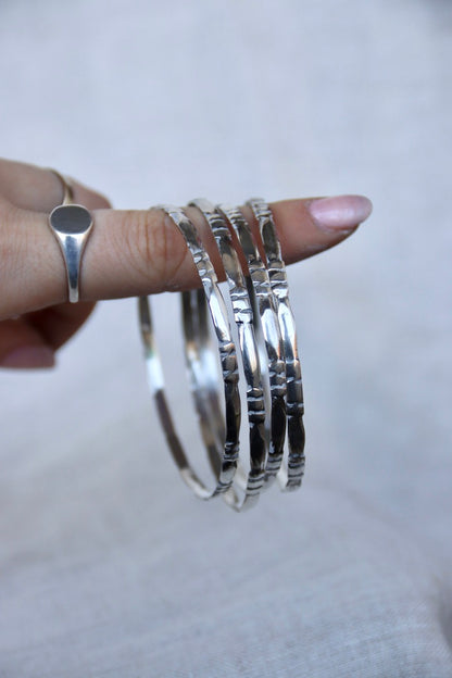 set of 4 Mexico Sterling Silver Stamped Bangle Bracelet