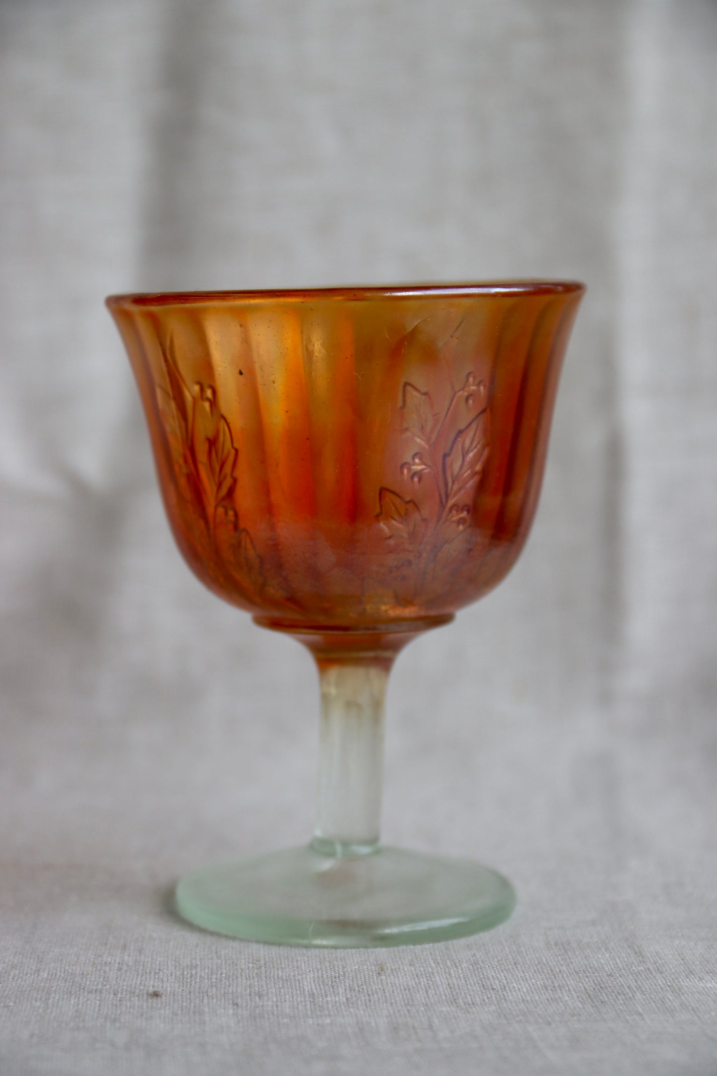 Orange Iridescent Glass Goblet