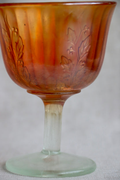 Orange Iridescent Glass Goblet