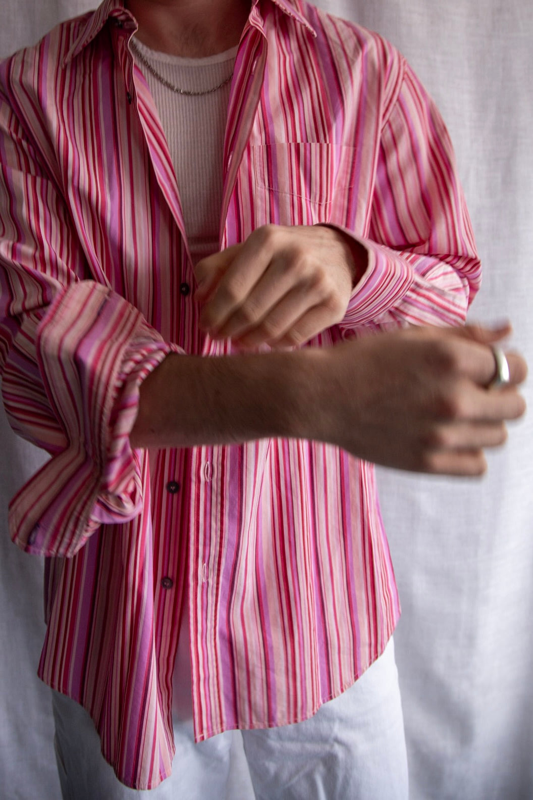 Mens Paul Smith Pink Striped Button Down Dress Shirt