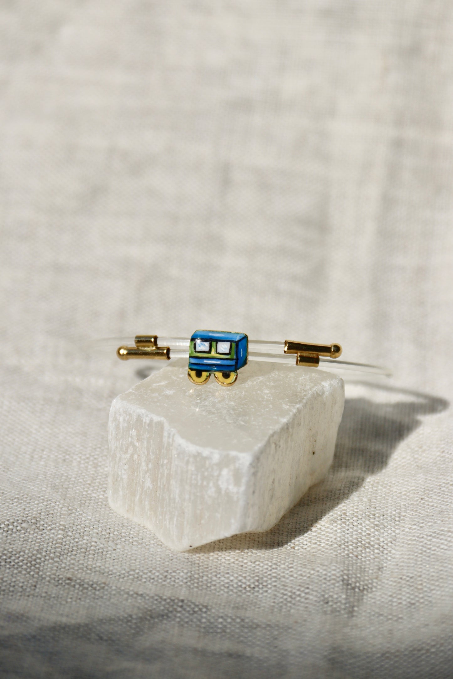 Italian Enamel Train Caboose Charm Bracelet - 18K Yellow Gold
